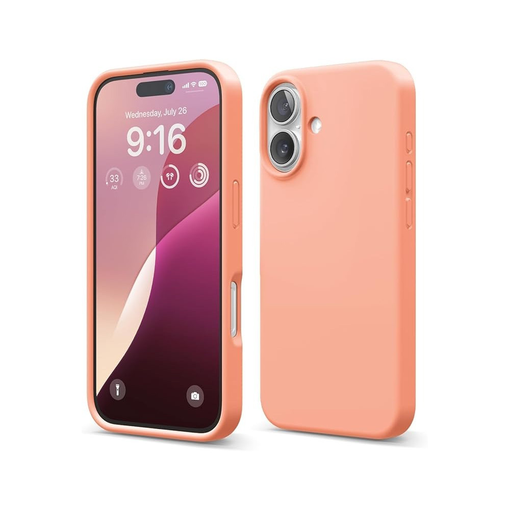 Elago Liquid Silicone For Iphone 16 Case Cover Full Body Protection, Shockproof, Slim, Anti-Scratch Soft Microfiber Lining, Salmon