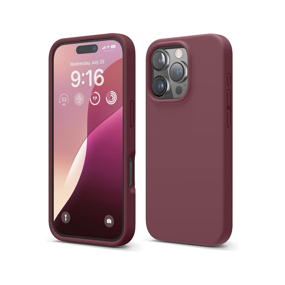 Elago Liquid Silicone For Iphone 16 Pro Case Cover Full Body Protection, Shockproof, Slim, Anti-Scratch Soft Microfiber Lining, Burgundy