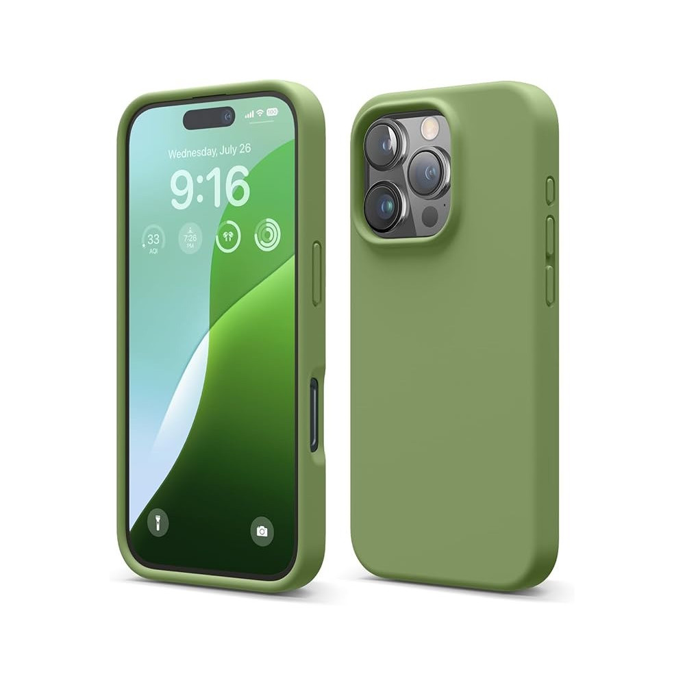 Elago Liquid Silicone For Iphone 16 Pro Case Cover Full Body Protection, Shockproof, Slim, Anti-Scratch Soft Microfiber Lining, Cedar Green