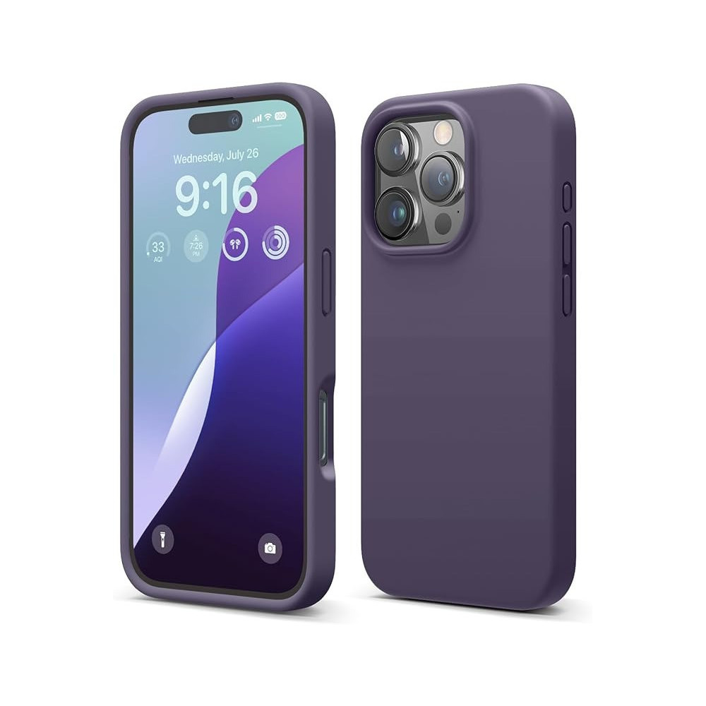 Elago Liquid Silicone For Iphone 16 Pro Case Cover Full Body Protection, Shockproof, Slim, Anti-Scratch Soft Microfiber Lining, Deep Purple