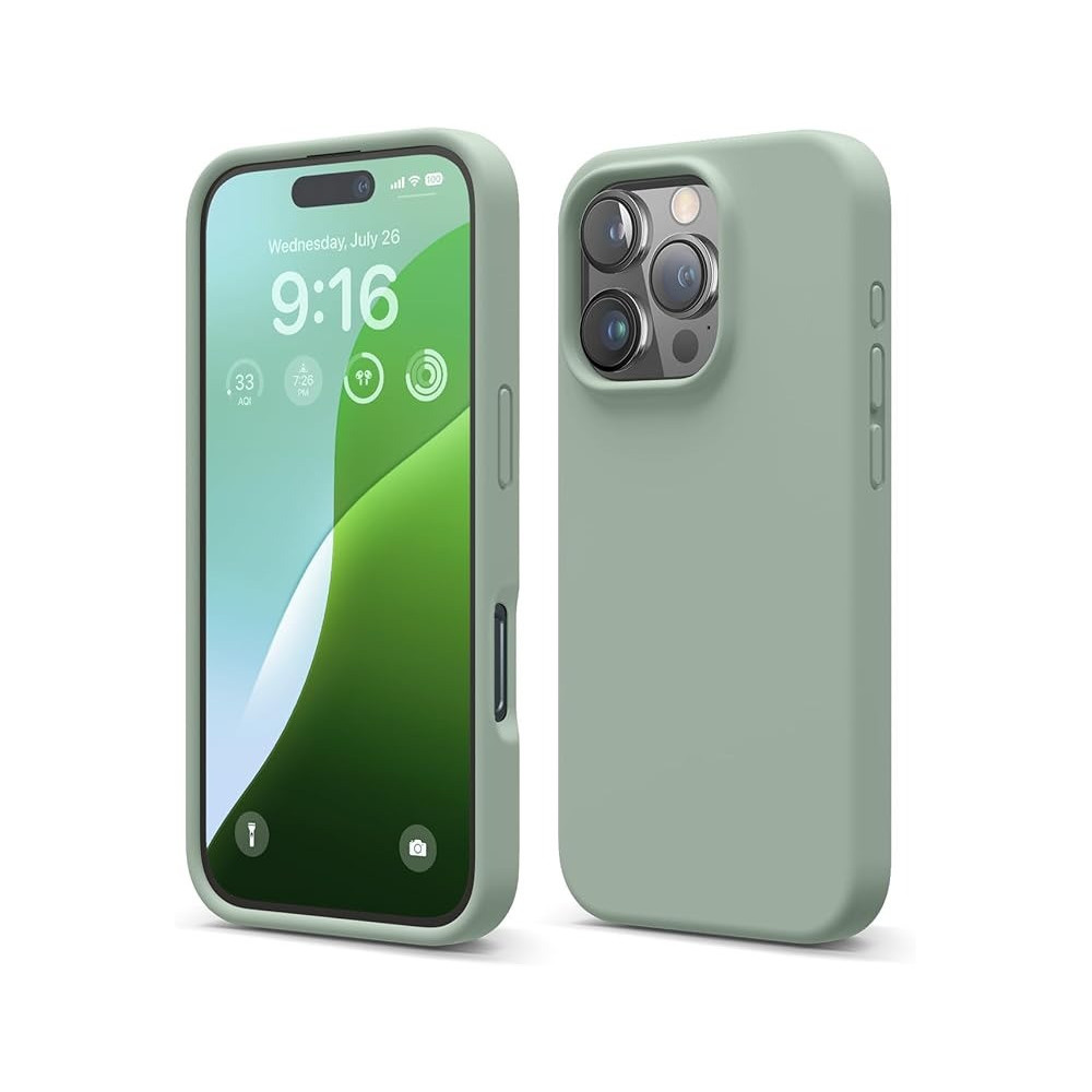 Elago Liquid Silicone For Iphone 16 Pro Case Cover Full Body Protection, Shockproof, Slim, Anti-Scratch Soft Microfiber Lining, Khaki Green