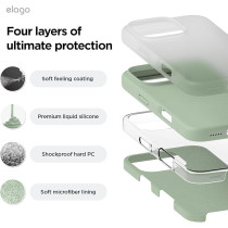 Elago Liquid Silicone For Iphone 16 Pro Case Cover Full Body Protection, Shockproof, Slim, Anti-Scratch Soft Microfiber Lining, Khaki Green