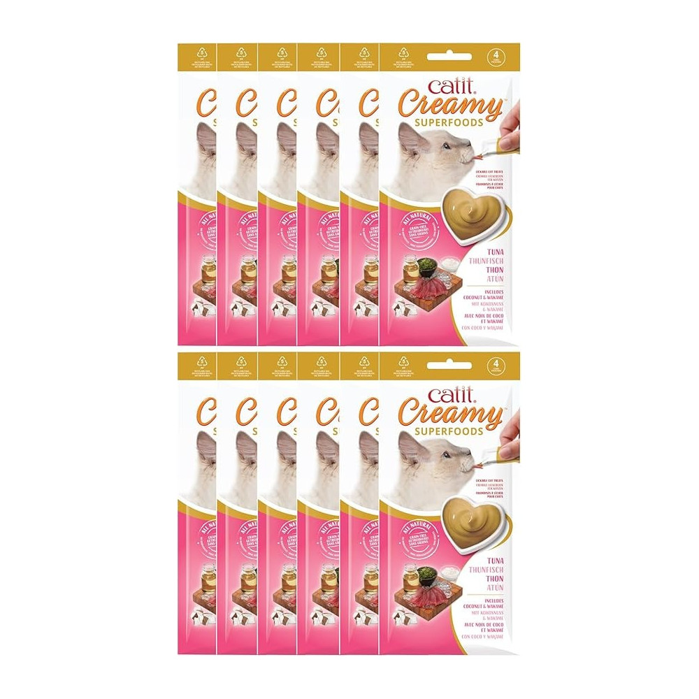 Catit Creamy Superfood Treats Tuna Recipe With Coconut And Wakame, Pack Of 12
