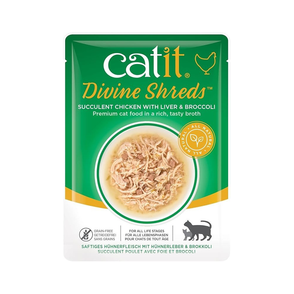 Catit Divine Shreds Chicken With Liver And Broccoli 75 Gram, 18 Pieces