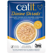 Catit Divine Shreds Chicken With Mackerel And Broccoli, 75 Gram, 18 Pieces