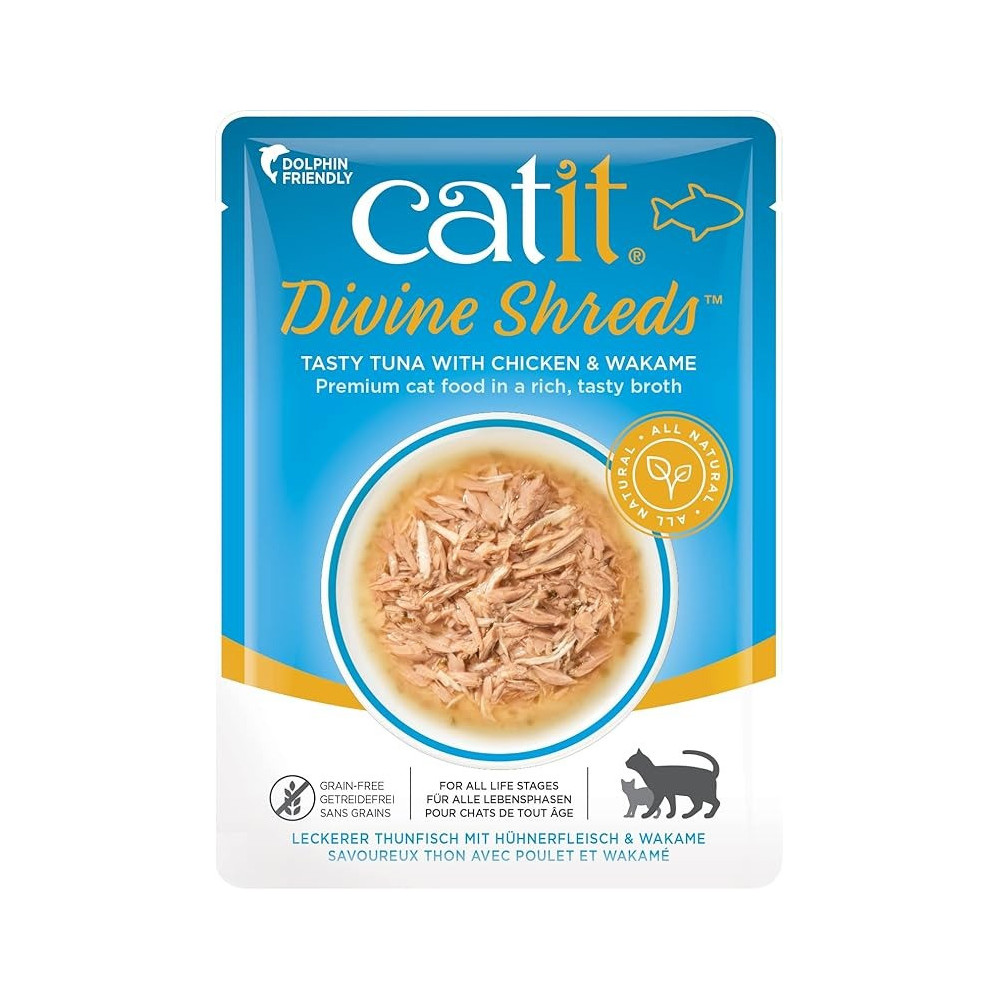Catit Divine Shreds Tuna With Chicken And Wakame 75 Gram, 18 Pieces