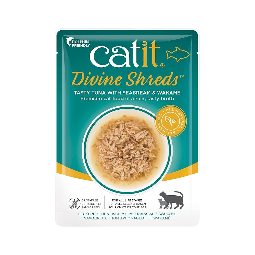 Catit Divine Shreds Tuna With Seabream And Wakame 75 Gram, 18 Pieces