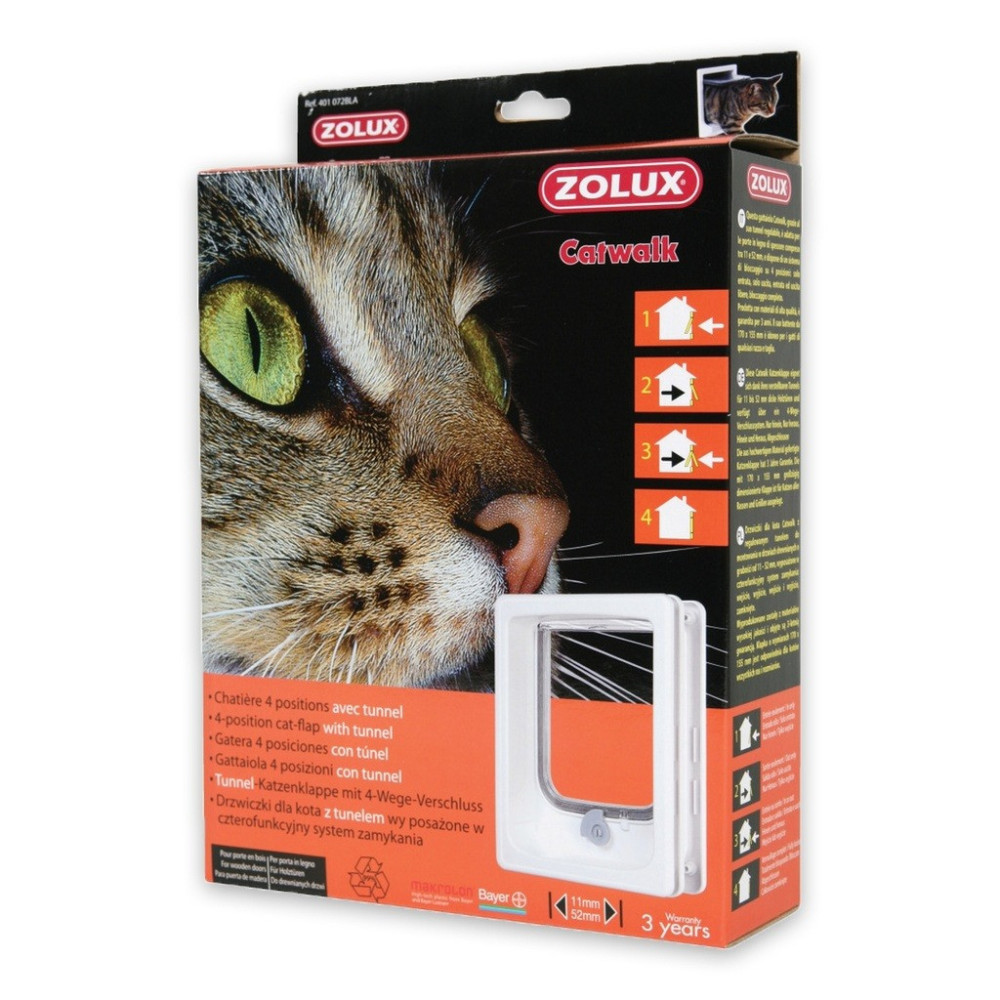 Zolux Cat-Flap For Wooden Door With Tunnel, White