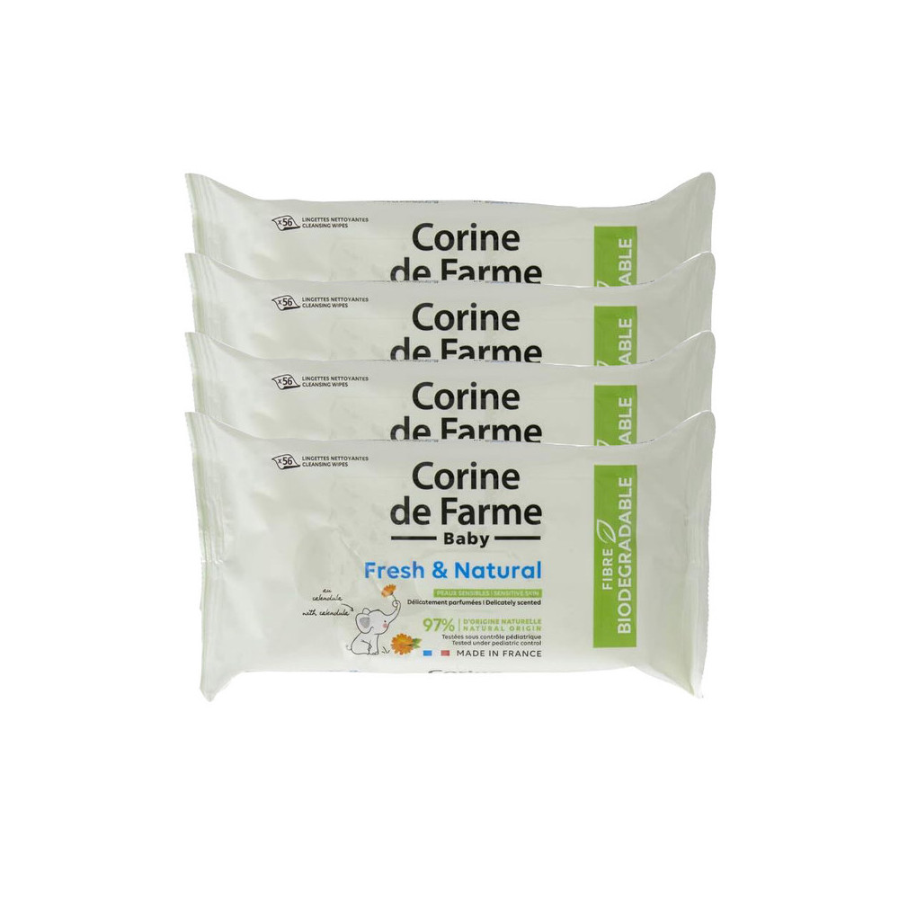 Corine De Farme Baby Fresh And Natural Wipes Biodegradable 56 X 4 Great Value Offer