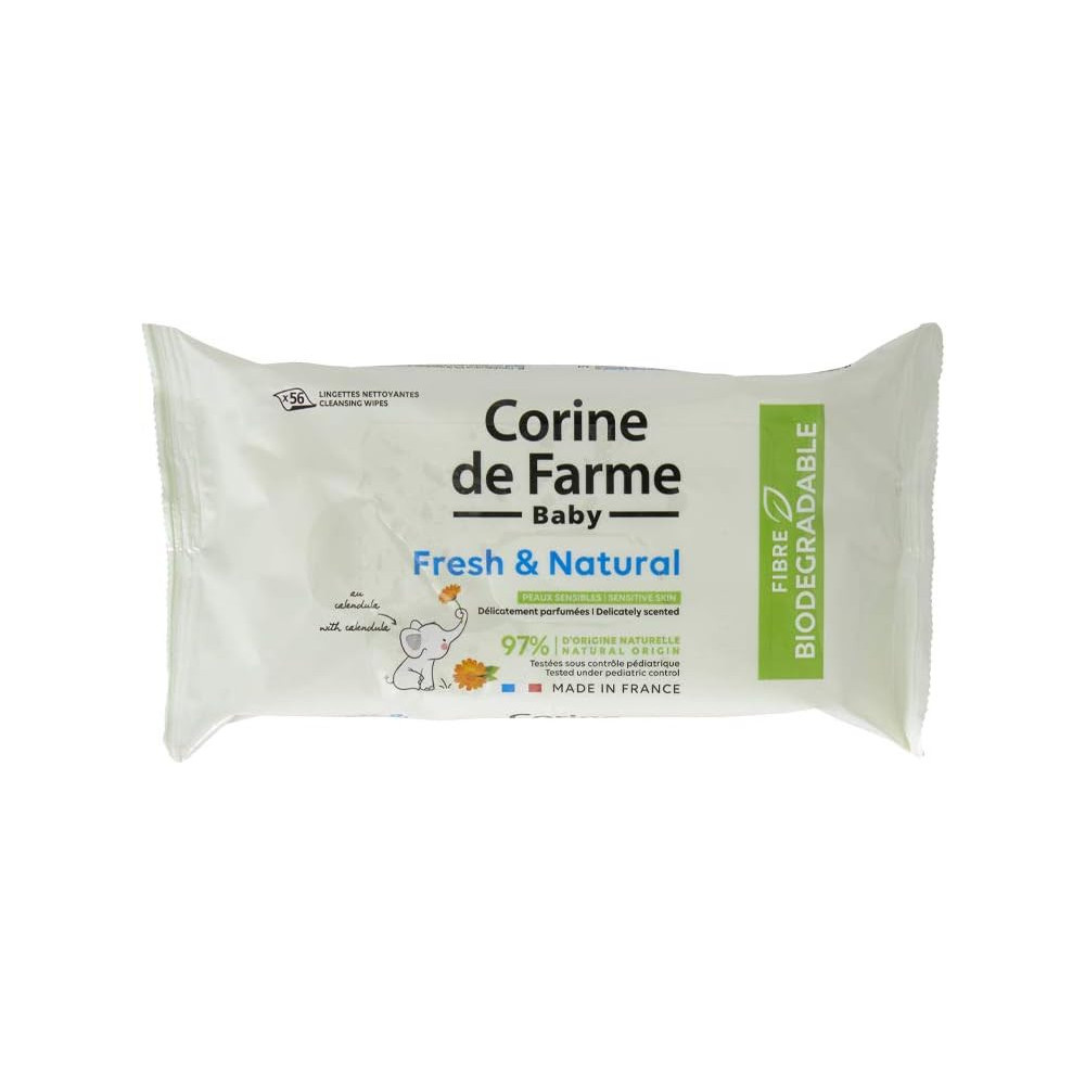 Corine De Farme Fresh And Natural Baby Wipes Biodegradable 56 Sheets