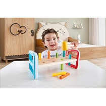 Hape Rainbow Pounding Bench Wooden Toy With Hammer, Multicolour