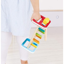 Hape Rainbow Pounding Bench Wooden Toy With Hammer, Multicolour