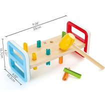 Hape Rainbow Pounding Bench Wooden Toy With Hammer, Multicolour