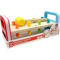Hape Rainbow Pounding Bench Wooden Toy With Hammer, Multicolour