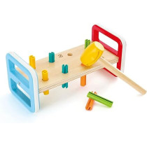 Hape Rainbow Pounding Bench Wooden Toy With Hammer, Multicolour