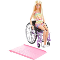 Barbie Fashionistas Doll 194 With Wheelchair And Ramp, Blond Hair, Rainbow Dress And Accessories