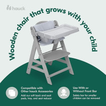 Hauck Alpha And Wooden Highchair, Grey Fsc Sustainable Certified Beechwood, 6 Months To Adult, Toddler Feeding And Entertainment Chair