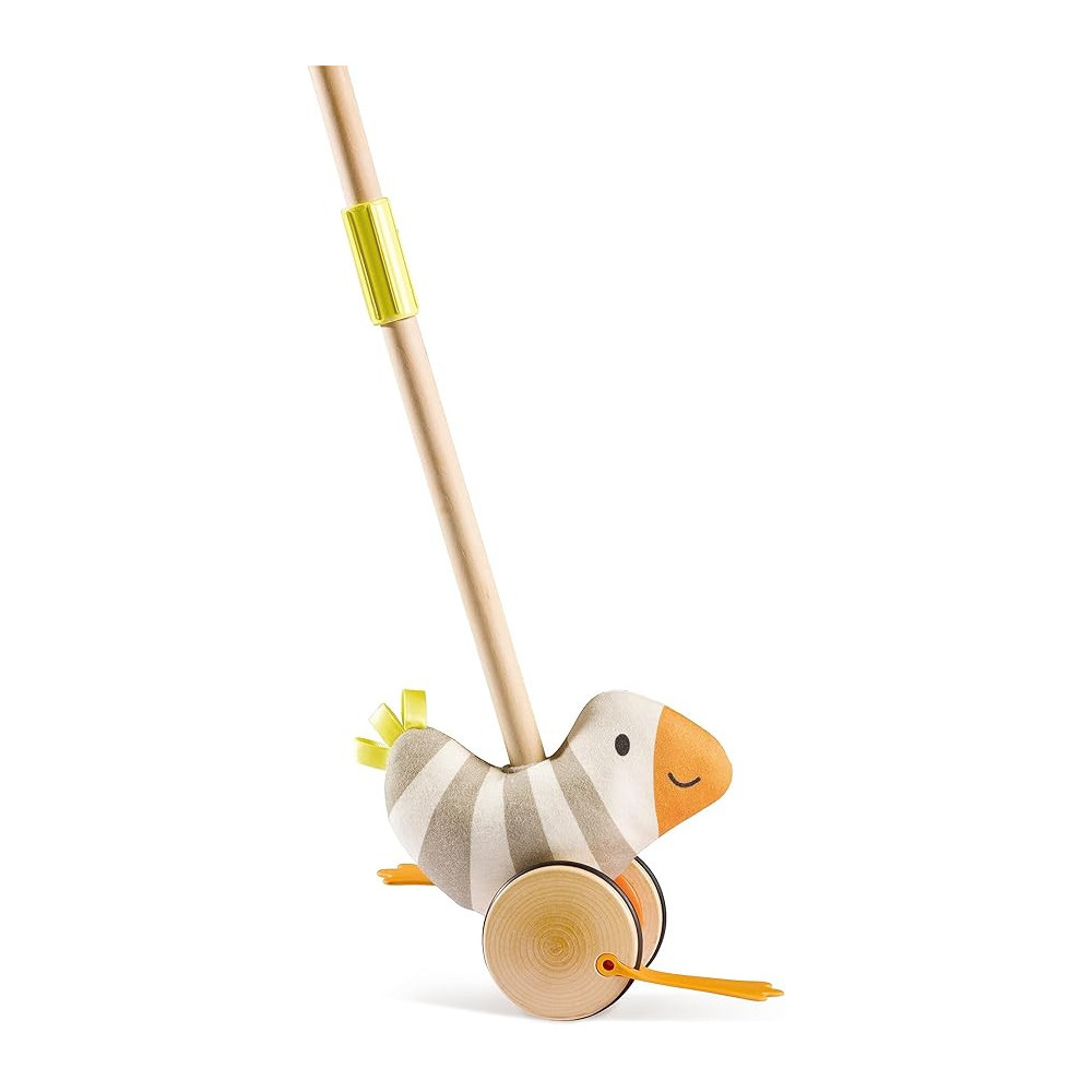 Hape, Flappy Bird, Push Pull Along Toy With Detachable Stick And Soft Rubber Wheels, Wooden Toys For Walking Toddlers, Interactive Wooden Animal Toy