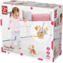 Hape, Flappy Bird, Push Pull Along Toy With Detachable Stick And Soft Rubber Wheels, Wooden Toys For Walking Toddlers, Interactive Wooden Animal Toy