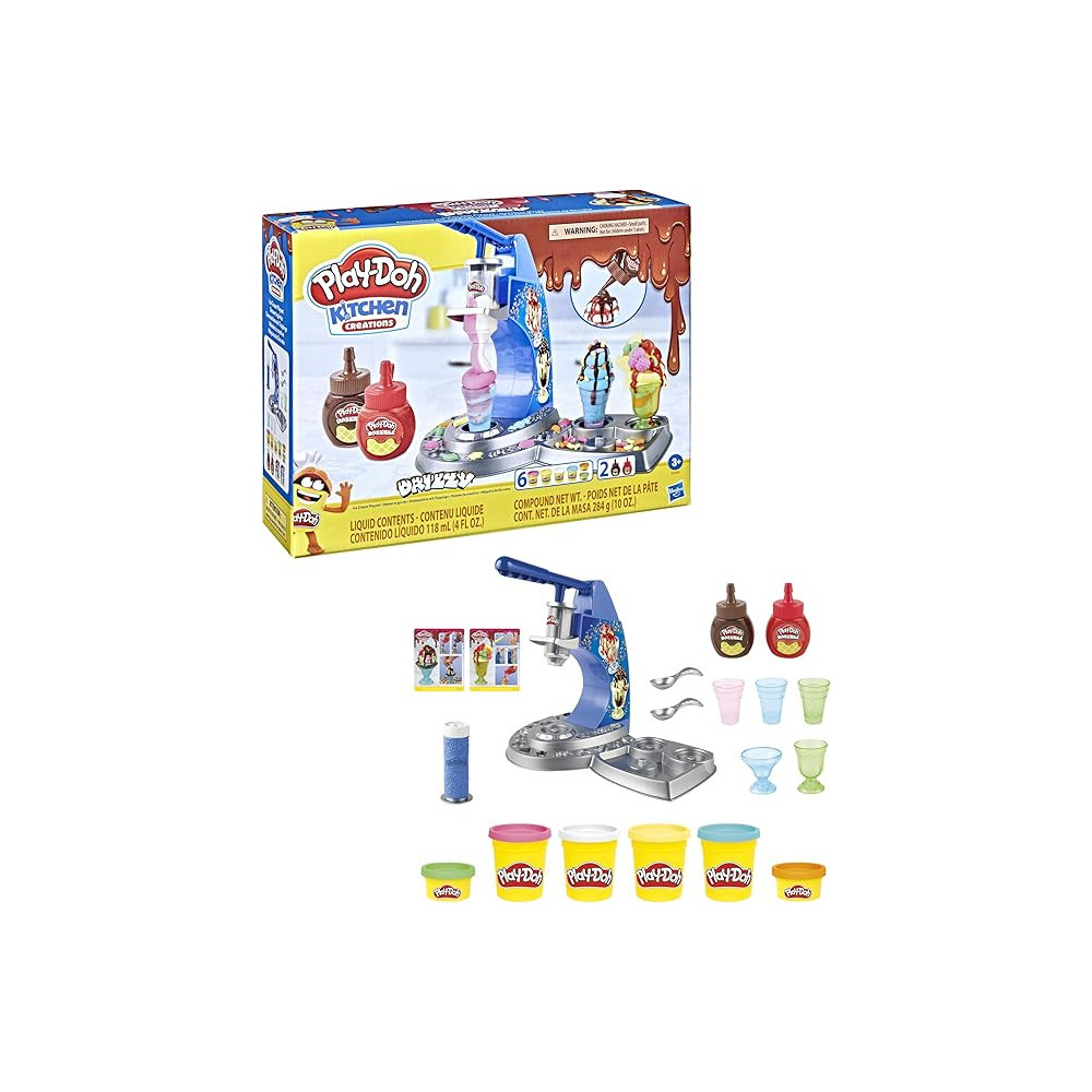 Play-Doh Kitchen Creations Drizzy Ice Cream Playset Featuring Drizzle Compound And 6 Non-Toxic Colors For Kids, Gift For Boys And Girls