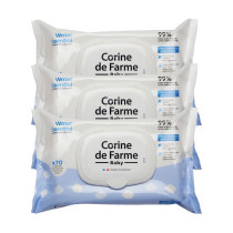 Corine De Farme Baby Water Wipes Pack of 3 With 70 Wipes Each, Gentle And Essential Care