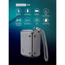 Evvoli 5 Watts Water-Resistant Indoor And Outdoor Bluetooth Speaker With A Built-In Microphone, Gray, EVAUD-MB5A