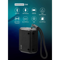 Evvoli 5 Watts Water-Resistant Indoor & Outdoor Bluetooth Speaker With a Built-in Microphone -EVAUD-MB5A, Black