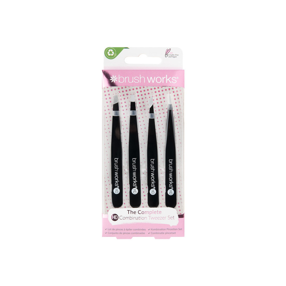 Brushworks HD Combination Tweezer Set pack of 4 Piece, Black