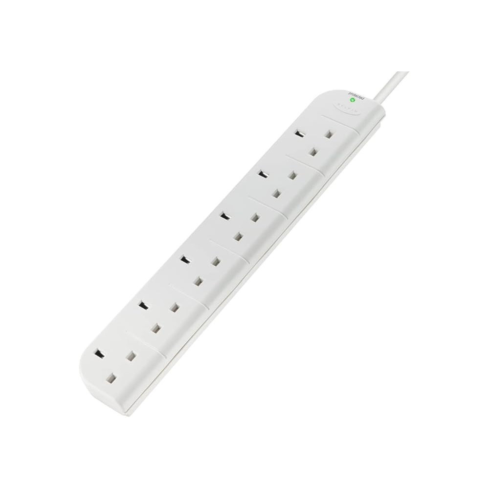Belkin E Series 6 Sockets Power Extension Cord With 1Mtr Surge Strip, White