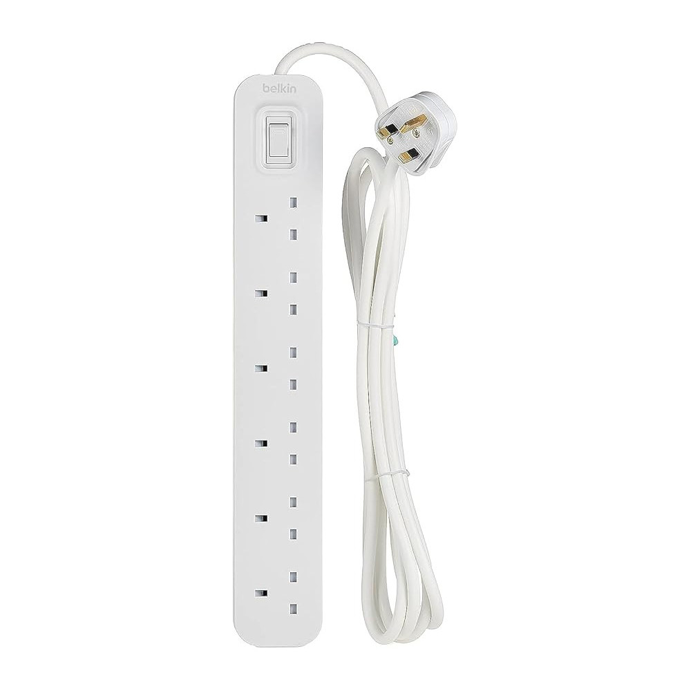Belkin 6 Way Plug Power Extension Strip With On Off Switch And 3 M Cable, White