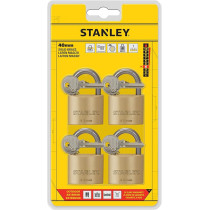 Stanley 40mm Solid Brass Padlock Standard Shackle With 5 Keys Pack Of 4