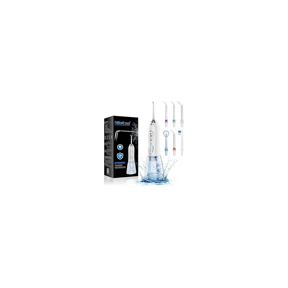 H2ofloss Water Flosser Professional Cordless Dental Oral Irrigator Portable and Rechargeable IPX7 Waterproof Water Flossing For Teeth Cleaning, 300ml Reservoir Home And Travel (HF-6)