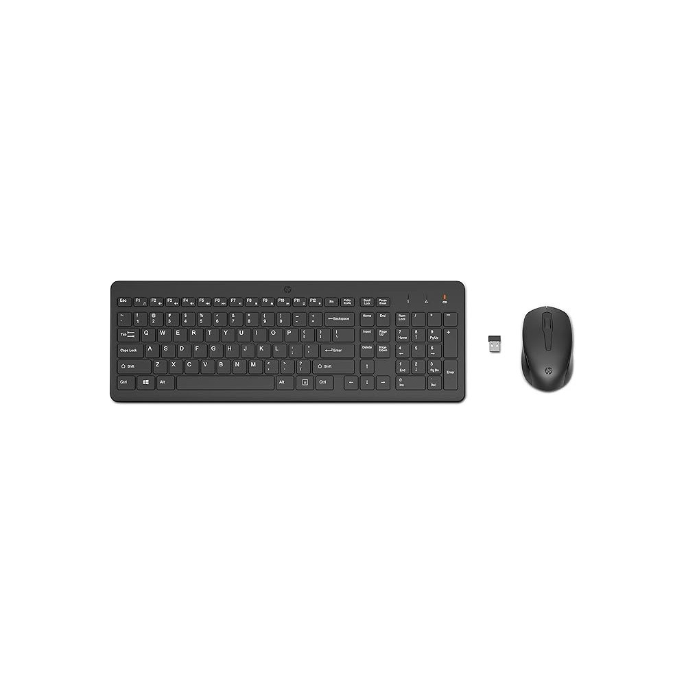 HP 330 Wireless Black Keyboard and Mouse Set with Numeric Keypad, 2.4GHz Wireless Connection and 1600 DPI, USB Receiver, LED Indicators, Black, 2V9E6AA