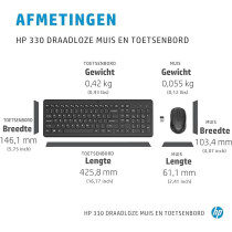 HP 330 Wireless Black Keyboard and Mouse Set with Numeric Keypad, 2.4GHz Wireless Connection and 1600 DPI, USB Receiver, LED Indicators, Black, 2V9E6AA