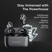 Lenovo True Wireless Stereo In-Ear Earphone, HT18, Black