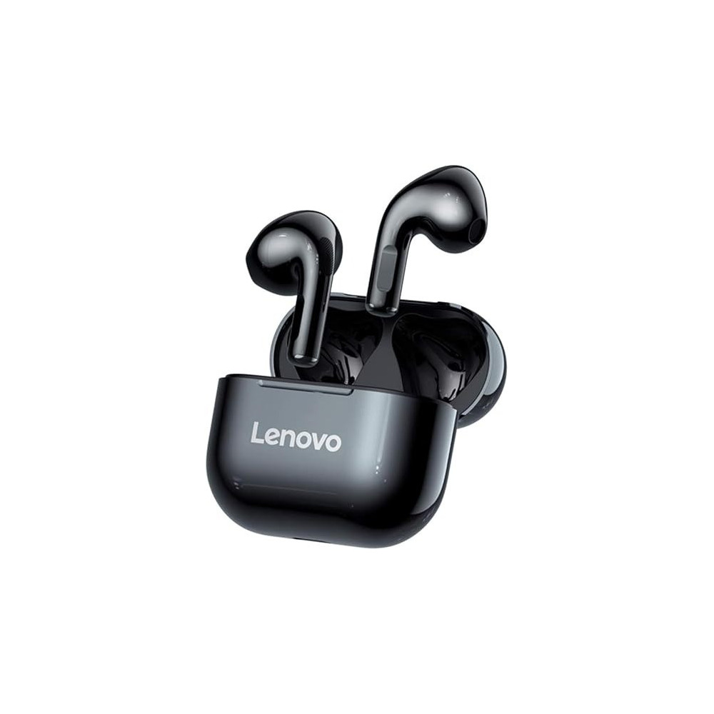 Lenovo LivePods LP40 TWS Semi-In-Ear Earbuds BT 5.0 True Wireless Earbuds with Touch Control Handsfree Call Stereo Sound Noise Cancelling Headphones with Two-Ear Design, Black