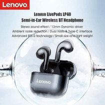 Lenovo LivePods LP40 TWS Semi-In-Ear Earbuds BT 5.0 True Wireless Earbuds with Touch Control Handsfree Call Stereo Sound Noise Cancelling Headphones with Two-Ear Design, Black