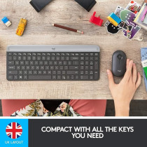 Logitech Mk470 Slim Wireless Keyboard And Mouse Combo For Windows, 2.4Ghz Unifying Usb-Receiver, Low Profile, Whisper-Quiet, Long Battery Life, Optical Mouse, Pc/Laptop, Arabic Layout, Graphite