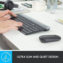 Logitech Mk470 Slim Wireless Keyboard And Mouse Combo For Windows, 2.4Ghz Unifying Usb-Receiver, Low Profile, Whisper-Quiet, Long Battery Life, Optical Mouse, Pc/Laptop, Arabic Layout, Graphite