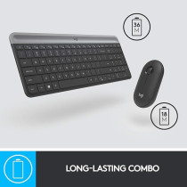 Logitech Mk470 Slim Wireless Keyboard And Mouse Combo For Windows, 2.4Ghz Unifying Usb-Receiver, Low Profile, Whisper-Quiet, Long Battery Life, Optical Mouse, Pc/Laptop, Arabic Layout, Graphite