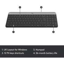 Logitech Mk470 Slim Wireless Keyboard And Mouse Combo For Windows, 2.4Ghz Unifying Usb-Receiver, Low Profile, Whisper-Quiet, Long Battery Life, Optical Mouse, Pc/Laptop, Arabic Layout, Graphite