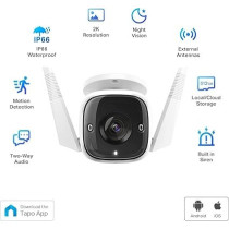 TP-Link Tapo 2K HD Security Camera Outdoor Wired, IP66 Weatherproof, Motion/Person Detection, Works with Alexa And Google Home, Built-in Siren w/Night Vision, Cloud/SD Card Storage, 2-Way Audio, C310, White