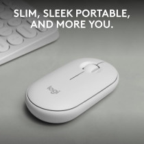 Logitech Pebble Mouse 2 M350s Slim Bluetooth Wireless Mouse, Portable, Customisable Button, Quiet Clicks, 4K DPI, 24-month battery, Easy-Switch for Windows, macOS, iPadOS, Android, Chrome OS, White, 910-007013