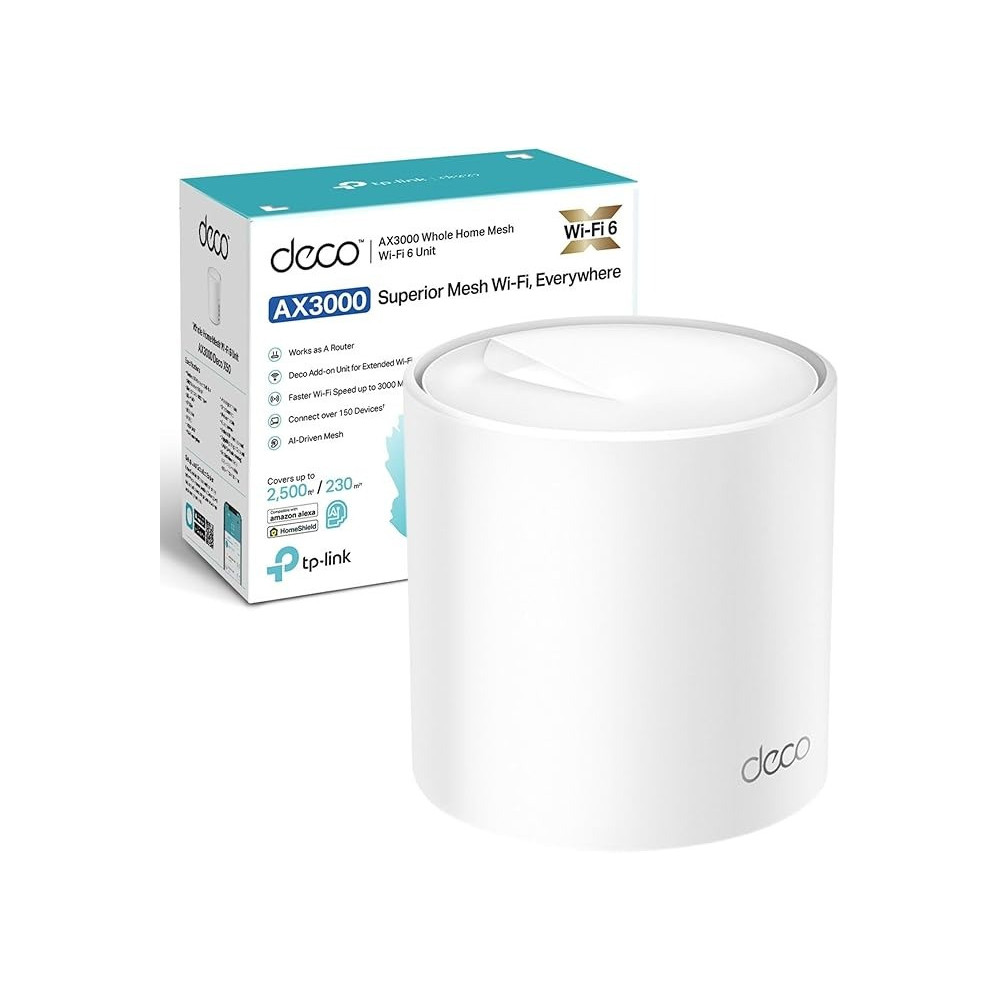 TP-Link Deco Dual Band Mesh WiFi Router, 2402 Mbps WiFi 6 Router, 230m2 Coverage, Connect Over 150 Devices, Use as a Mesh Wifi Extender Booster, Parental Controls, Compatible with all Deco Models, Add on, White