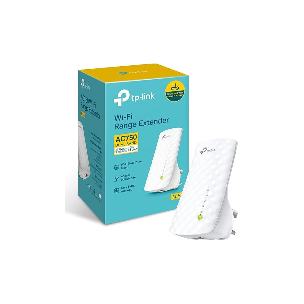 TP-Link RE200 AC750 Universal Dual Band Range Extender, Broadband/Wi-Fi Extender, Wi-Fi Booster/Hotspot with Ethernet Port, Plug and Play, Smart Signal Indicator, UK Plug, White