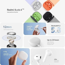 Xiaomi Redmi Buds 4 Lite TWS Wireless Earbuds, Bluetooth 5.3 Low-Latency Game Headset AI Call Noise Cancelling, IP54 Waterproof, 20H Playtime, Lightweight Comt Fit Headphones, Black, 55.5 x 47.2 x 22.2 mm