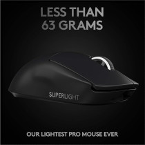Logitech G PRO Superlight Wireless Gaming Mouse, Ultra Lightweight 63 g, HERO 25K Sensor, 25,600 DPI, 5 Programmable Buttons, Long Battery Life, On-Board Memory, For Esports, Compatible With PC, Black
