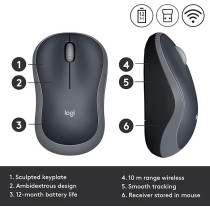 Logitech Wireless Mouse M185, Swift Gray
