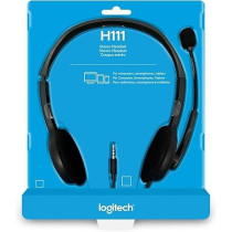 Logitech H111 Wired Headset, Stereo Headphones With Noise Cancelling Microphone, 3.5 mm Audio Jack, Pc/Mac/Laptop/Smartphone/Tablet, Black, Large