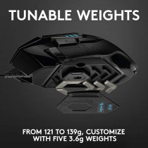 Logitech G502 HERO High Performance Wired Gaming Mouse, HERO 25K Sensor, 25,600 DPI, RGB, Adjustable Weights, 11 Programmable Buttons, On-Board Memory, PC / Mac, Black